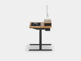 Oakywood Desk Setup Pro in oak with black highlights – functional office setup with desk shelf, under-desk cable tray, and grommet | oak, , black