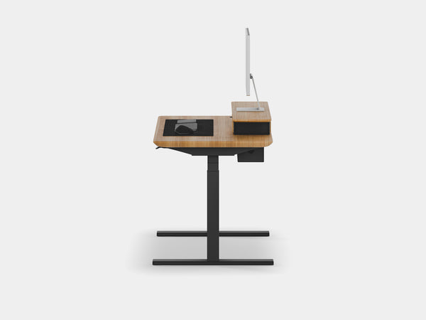 Oakywood Desk Setup Pro in oak with black highlights – functional office setup with desk shelf, under-desk cable tray, and grommet | oak, , black