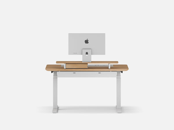 Oakywood Desk Setup Pro crafted from oak with white finish – complete office organization with desk shelf, cable management tray, and grommet | oak, , white