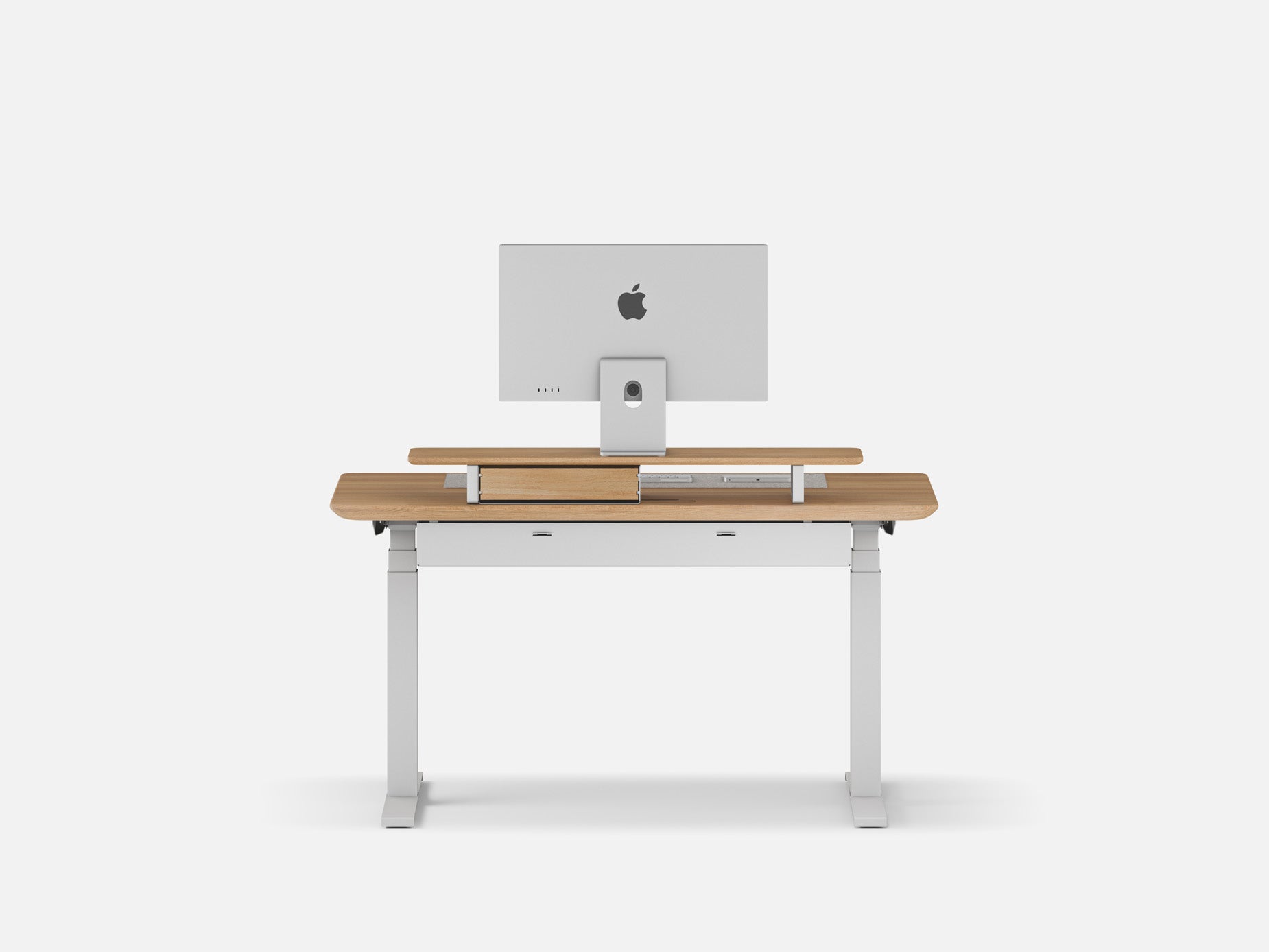 Oakywood Desk Setup Pro crafted from oak with white finish – complete office organization with desk shelf, cable management tray, and grommet | oak, , white