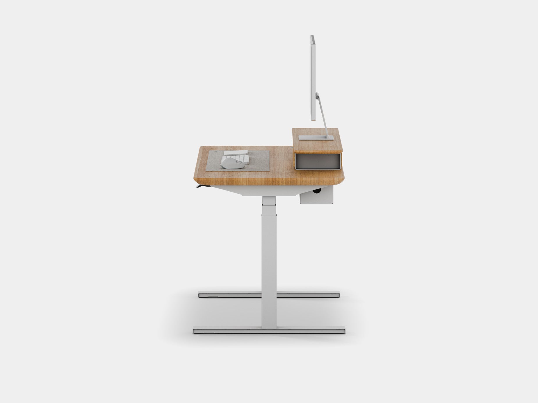 Oakywood Desk Setup Pro in oak with white highlights – ergonomic workstation bundle with wooden accessories and modular storage | oak, , white