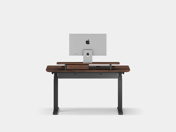 Oakywood Desk Setup Pro crafted from walnut with black finish – ergonomic office setup with desk shelf, cable tray, and grommet | walnut, , black