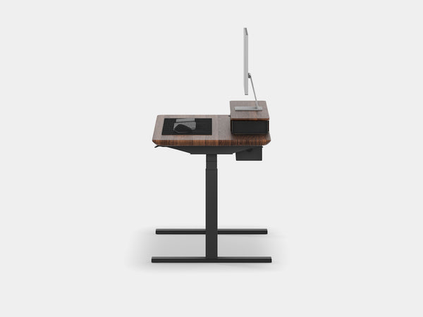 Oakywood Desk Setup Pro in walnut with black highlights – functional desk bundle featuring Standing Desk Pro and workspace organizers | walnut, , black