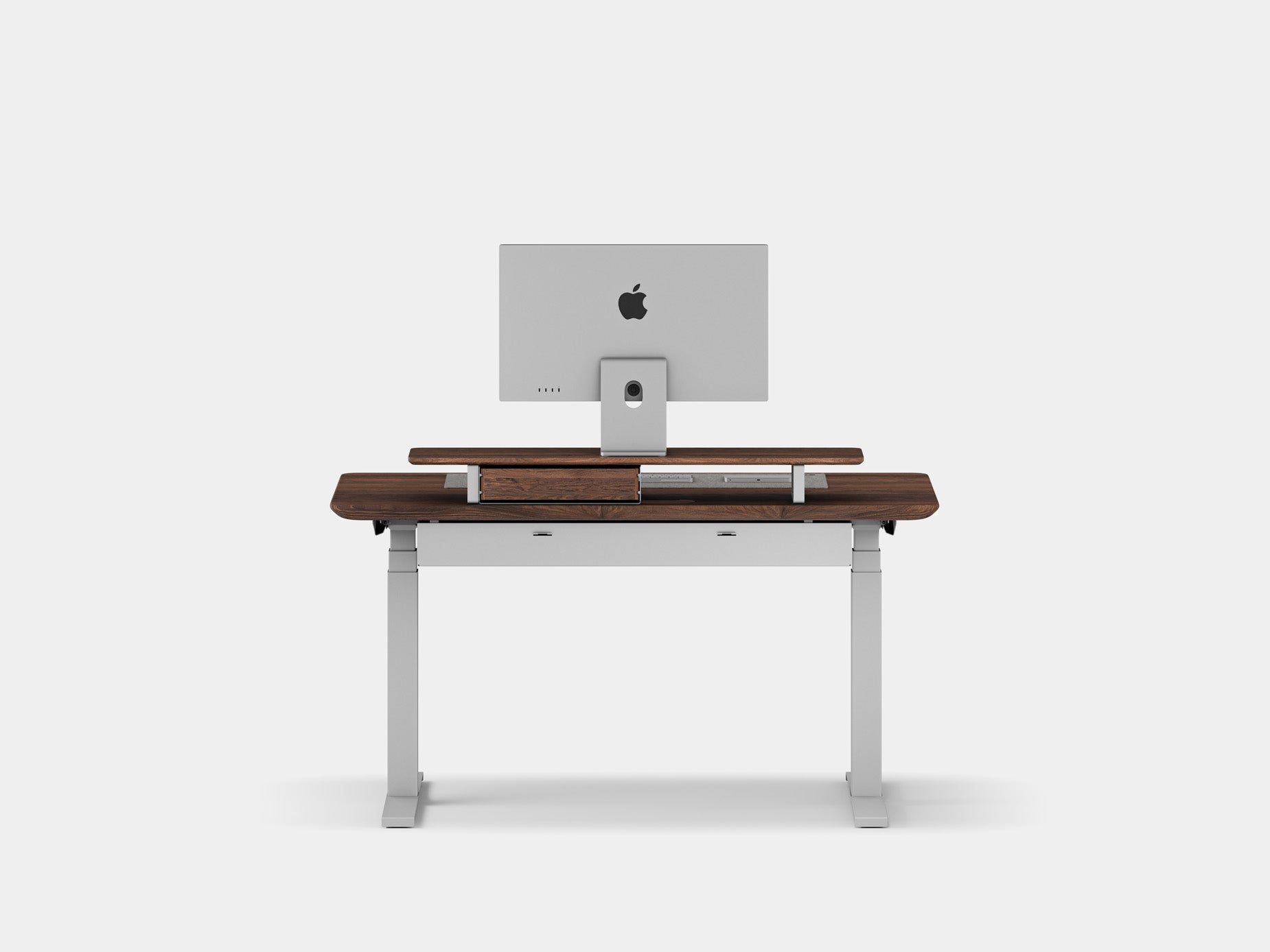 Oakywood Desk Setup Pro crafted from walnut with white finish – ergonomic desk setup with Standing Desk Pro, drawers, and felt & cork mat | walnut, , white