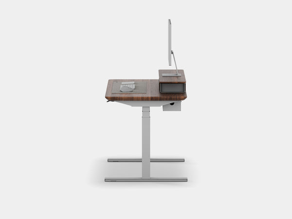 Oakywood Desk Setup Pro in walnut with white highlights – complete office organizer with desk shelf, cable tray, and modular storage | walnut, , white