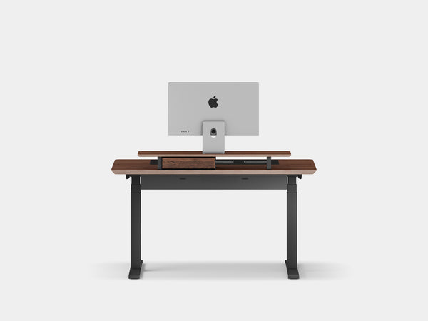 Oakywood Desk Setup Pro crafted from walnut veneer with black finish – complete office setup with desk shelf, grommet, and felt & cork desk mat | walnut veneer, , black