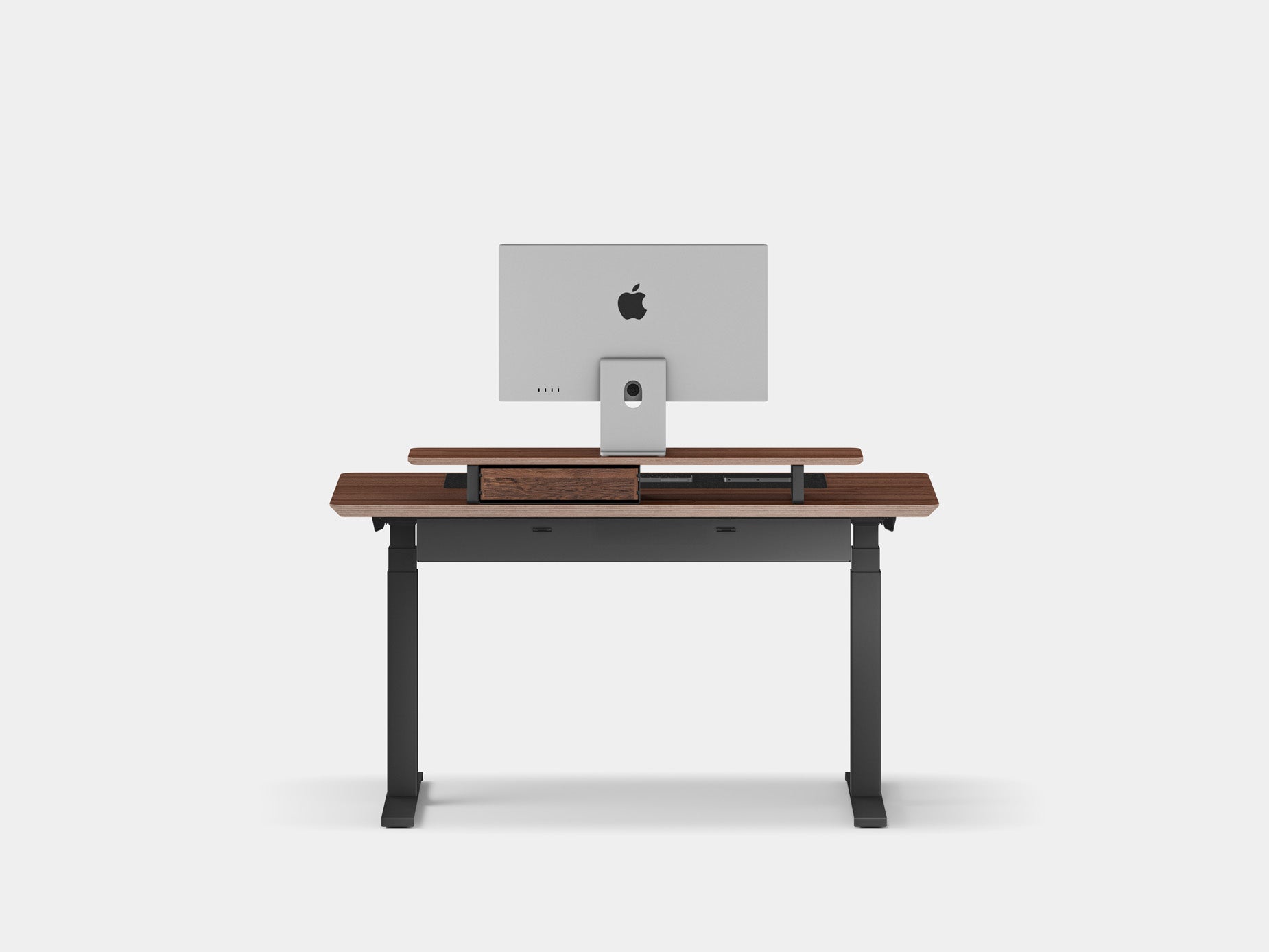 Oakywood Desk Setup Pro crafted from walnut veneer with black finish – complete office setup with desk shelf, grommet, and felt & cork desk mat | walnut veneer, , black