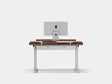 Oakywood Desk Setup Pro crafted from walnut veneer with white finish – functional office setup with modular drawer, cable tray, and grommet | walnut veneer, , white