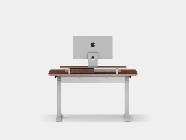 Oakywood Desk Setup Pro crafted from walnut veneer with white finish – functional office setup with modular drawer, cable tray, and grommet | walnut veneer, , white