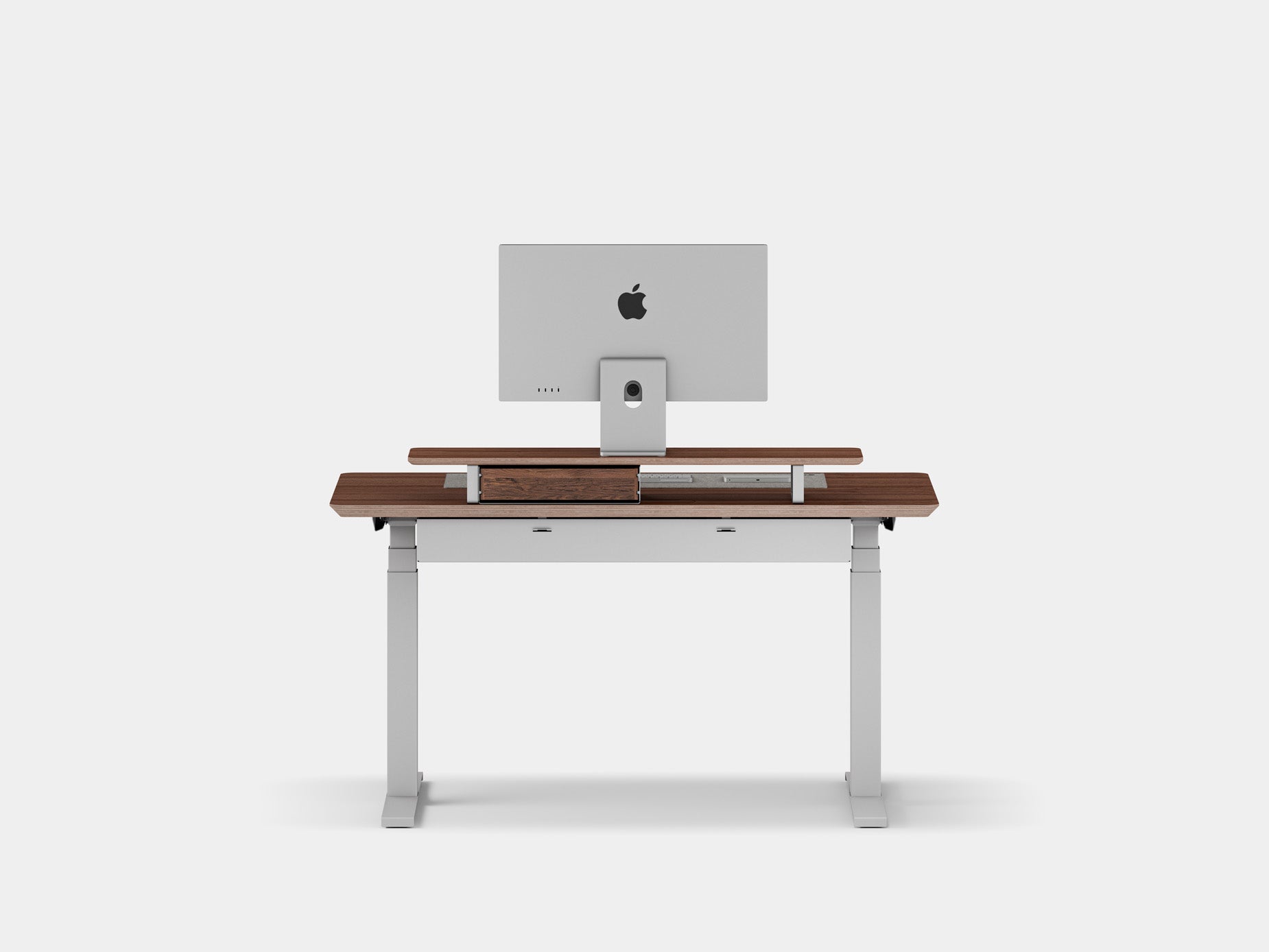 Oakywood Desk Setup Pro crafted from walnut veneer with white finish – functional office setup with modular drawer, cable tray, and grommet | walnut veneer, , white