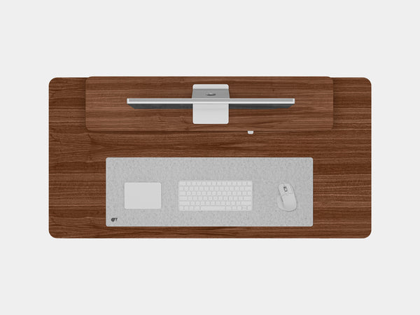 Oakywood Desk Setup Pro made of walnut veneer with white accents – complete ergonomic workspace with desk shelf, drawers, and accessories | walnut veneer, , white