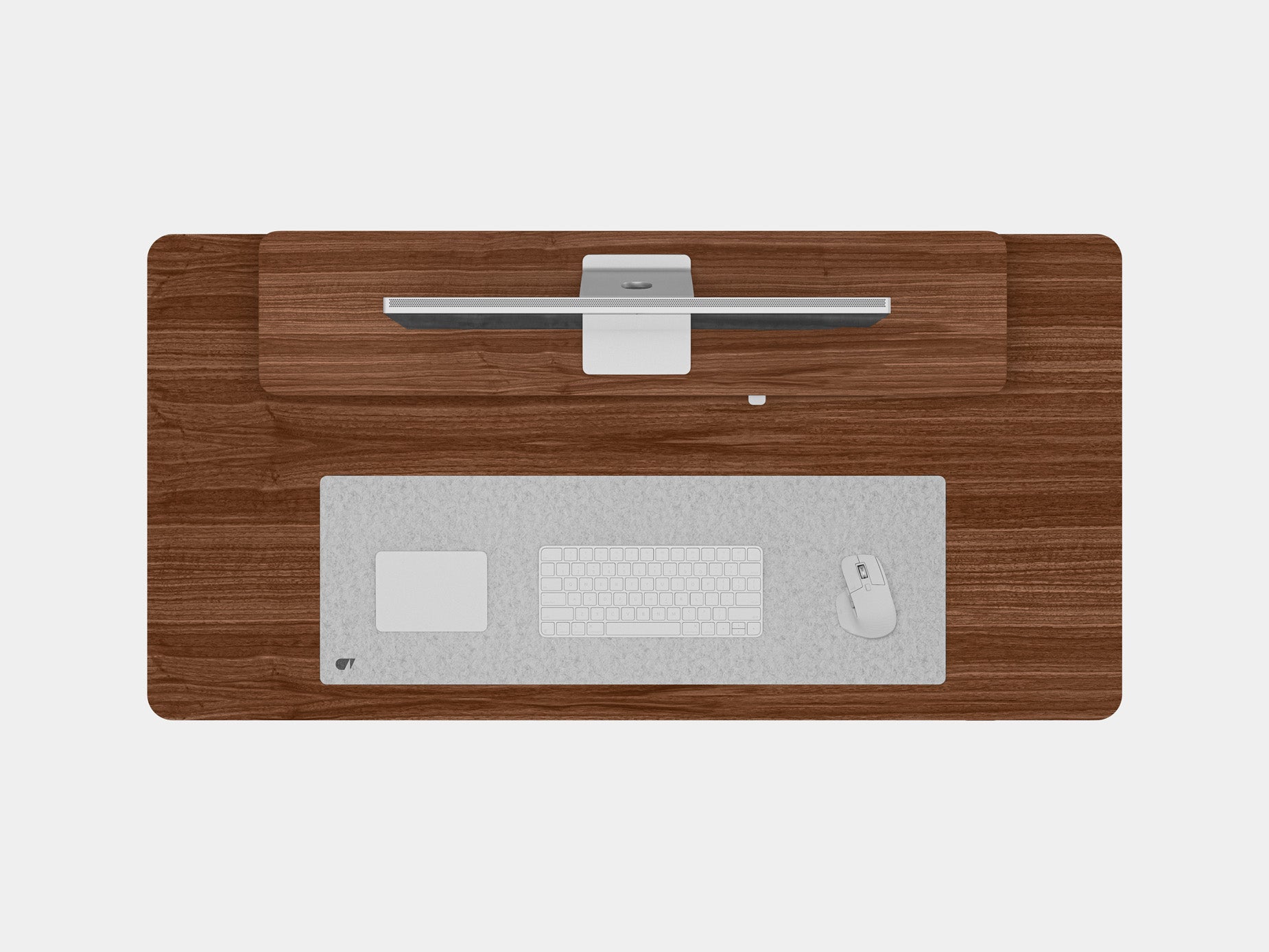 Oakywood Desk Setup Pro made of walnut veneer with white accents – complete ergonomic workspace with desk shelf, drawers, and accessories | walnut veneer, , white