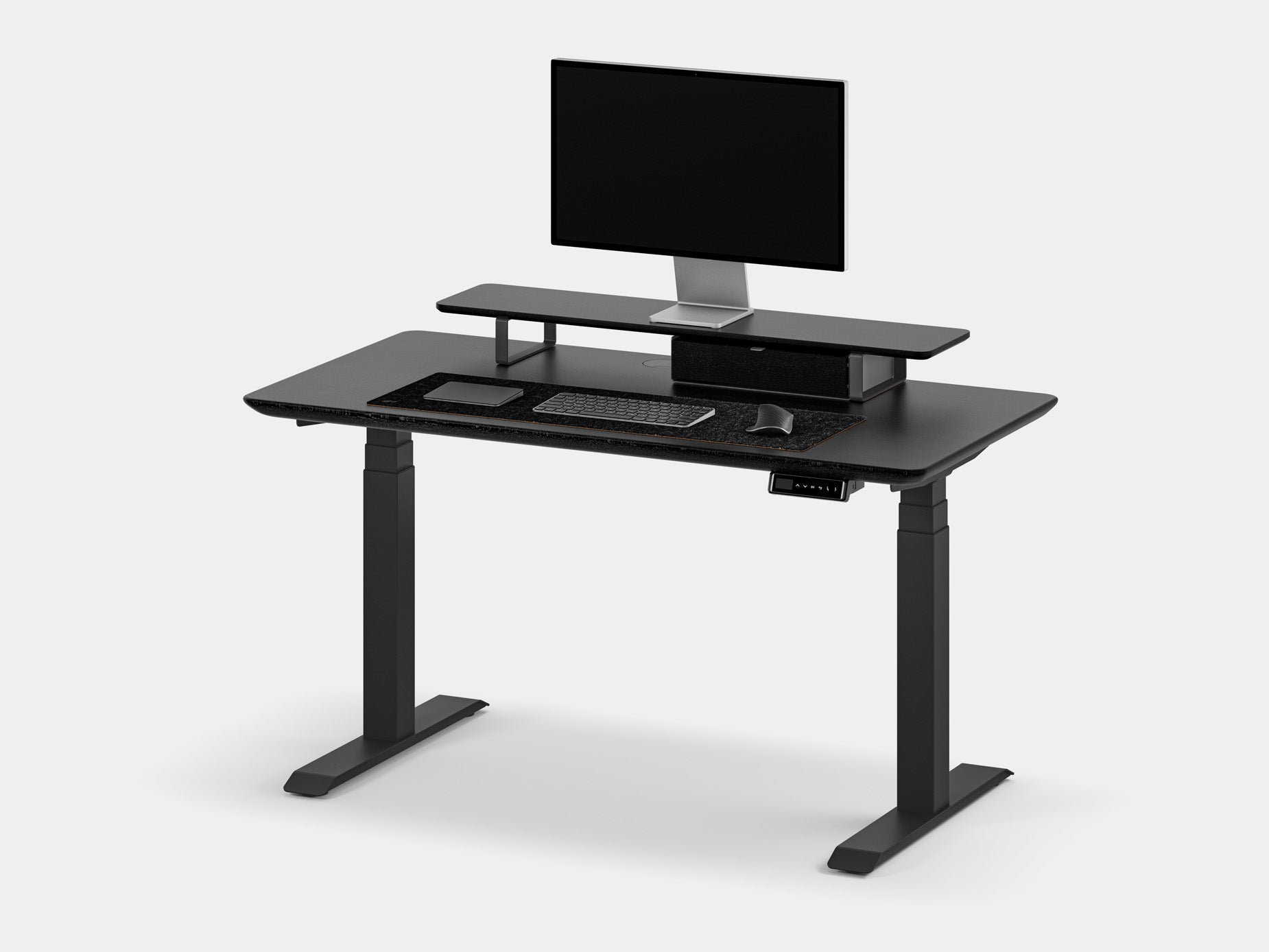 Oakywood Desk Setup Touch Bundle in black with black accents – premium office setup with Standing Desk Touch, desk shelf, and large modular drawer | black, , black