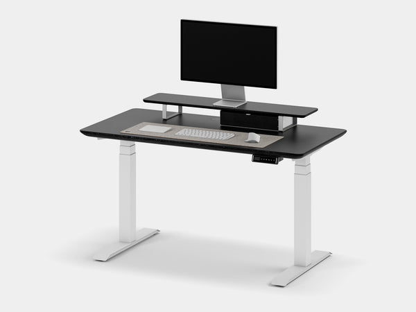 Oakywood Desk Setup Touch Bundle in black with white accents – contemporary ergonomic desk setup with drawers, cable management, and grommet | black, , white