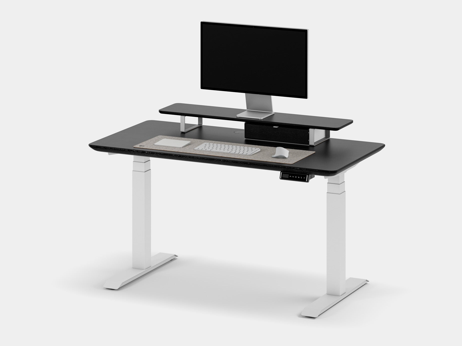 Oakywood Desk Setup Touch Bundle in black with white accents – contemporary ergonomic desk setup with drawers, cable management, and grommet | black, , white