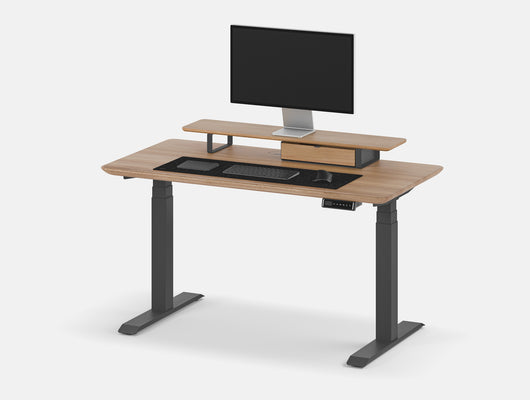 Oakywood Desk Setup Touch Bundle in oak with black accents – complete ergonomic workspace with Standing Desk Touch and desk accessories | oak, , black