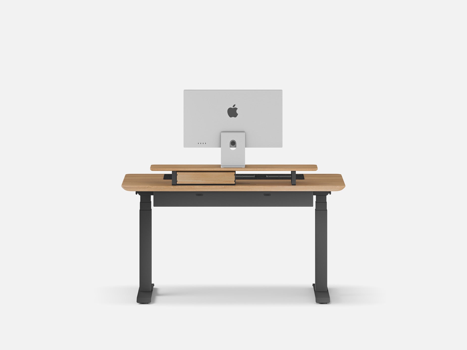 Oakywood Desk Setup Touch Bundle crafted from oak with black finish – height adjustable desk, modular drawer, desk shelf, and felt & cork mat | oak, , black