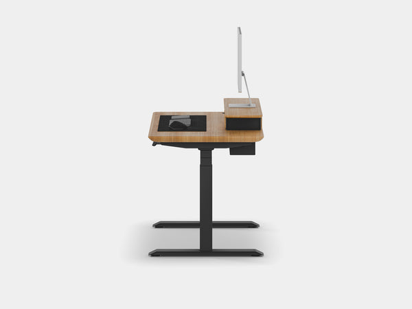 Oakywood Desk Setup Touch Bundle in oak with black highlights – functional office setup with cable management tray and grommet for organized workspace | oak, , black