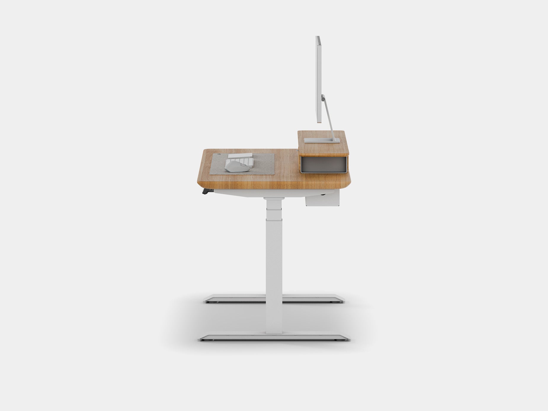 Oakywood Desk Setup Touch Bundle in oak with white highlights – ergonomic office setup with desk shelf, modular storage, and grommet | oak, , white