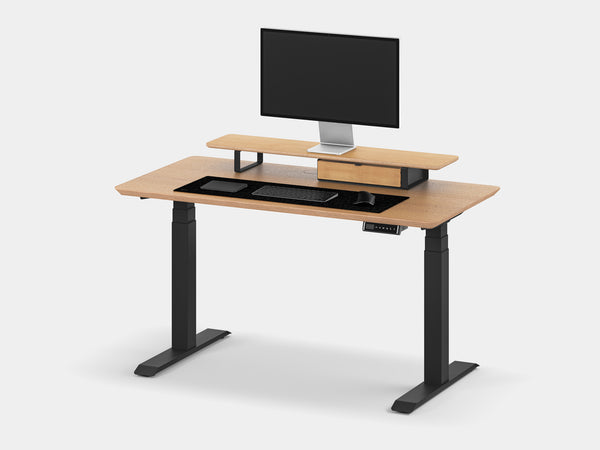 Oakywood Desk Setup Touch Bundle in oak veneer with black accents – elegant functional workspace with Standing Desk Touch and accessories | oak veneer, , black