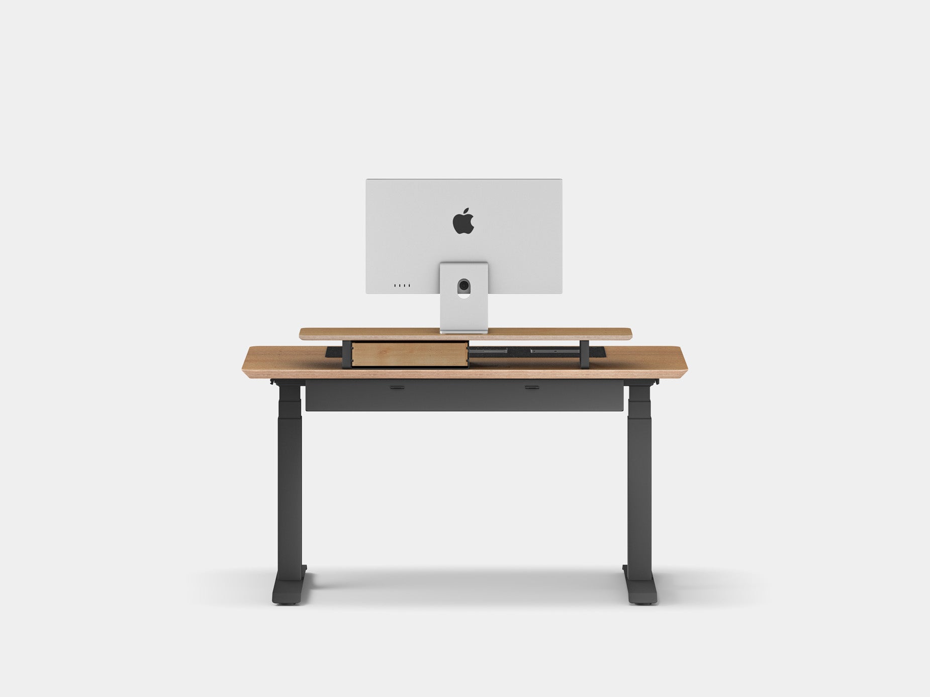 Oakywood Desk Setup Touch Bundle crafted from oak veneer with black finish – ergonomic desk setup with desk shelf, modular drawer, and felt & cork mat | oak veneer, , black