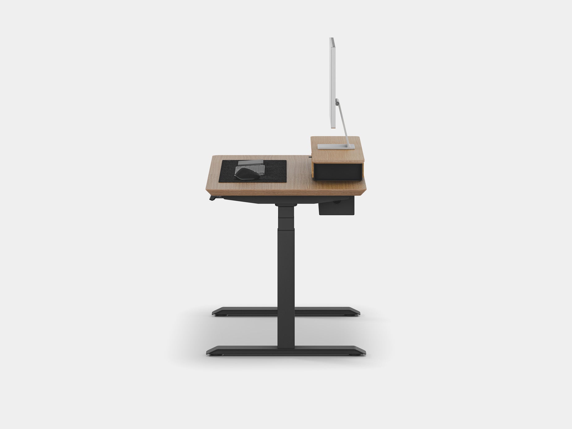 Oakywood Desk Setup Touch Bundle in oak veneer with black highlights – modern office setup with cable management tray, grommet, and workspace organizers | oak veneer, , black