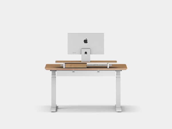 Oakywood Desk Setup Touch Bundle crafted from oak veneer with white finish – modern ergonomic office setup with cable tray, grommet, and desk shelf | oak veneer, , white