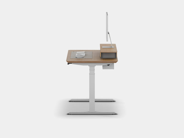 Oakywood Desk Setup Touch Bundle in oak veneer with white highlights – premium workspace bundle with modular storage and accessories | oak veneer, , white