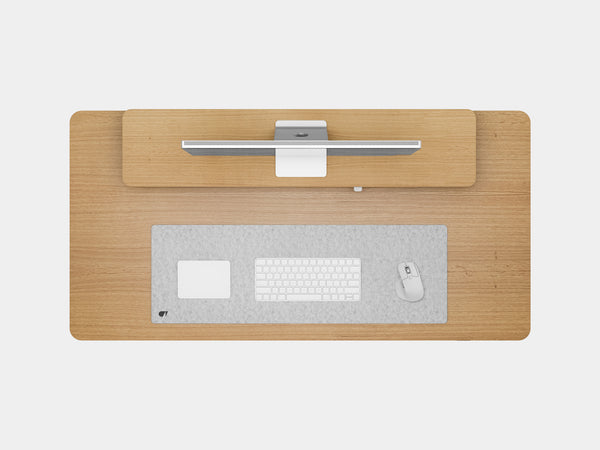 Oakywood Desk Setup Touch Bundle made of oak veneer with white accents – elegant ergonomic desk setup with Standing Desk Touch, drawers, and felt & cork mat | oak veneer, , white