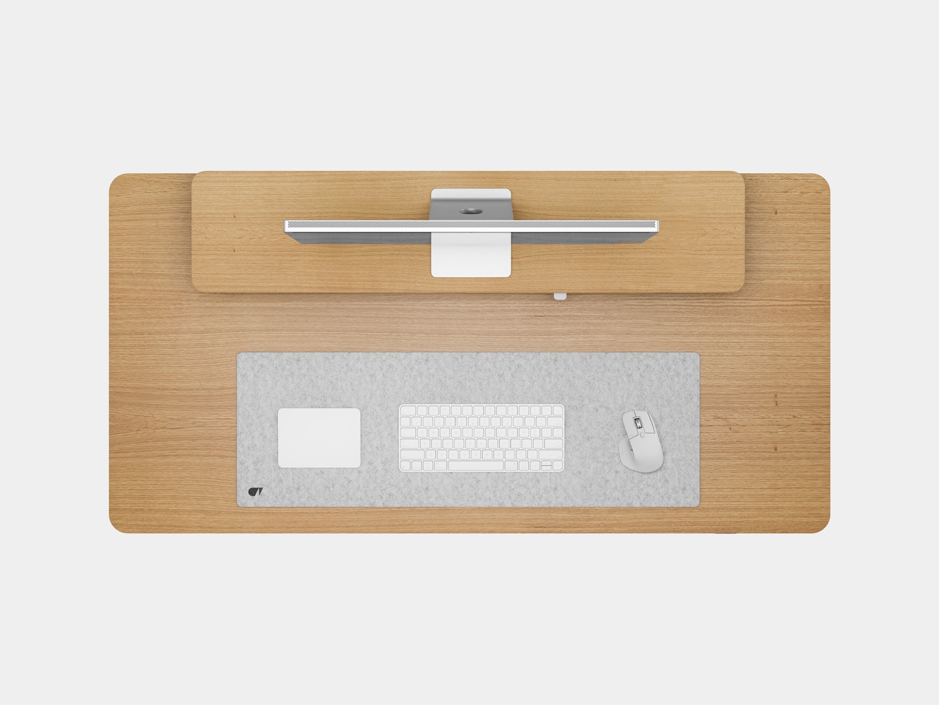 Oakywood Desk Setup Touch Bundle made of oak veneer with white accents – elegant ergonomic desk setup with Standing Desk Touch, drawers, and felt & cork mat | oak veneer, , white