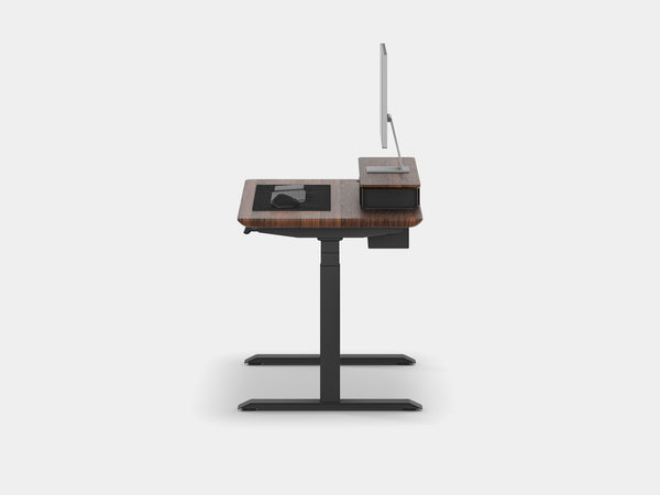 Oakywood Desk Setup Touch Bundle in walnut with black highlights – modern desk setup with Standing Desk Touch, large drawer, and workspace organizers | walnut, , black
