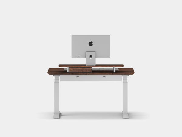 Oakywood Desk Setup Touch Bundle crafted from walnut with white finish – stylish ergonomic desk setup with under-desk cable tray and grommet | walnut, , white