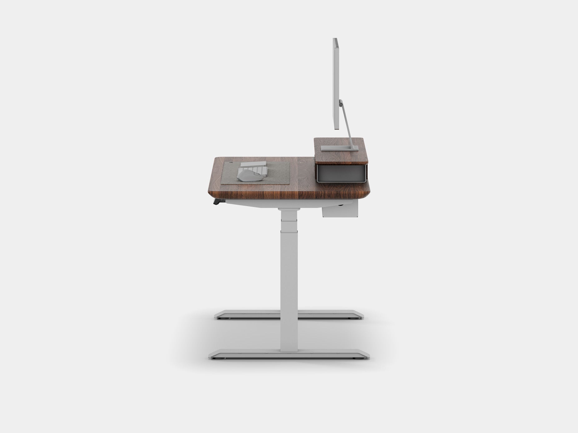 Oakywood Desk Setup Touch Bundle in walnut with white highlights – functional office bundle with Standing Desk Touch, desk shelf, and modular storage | walnut, , white