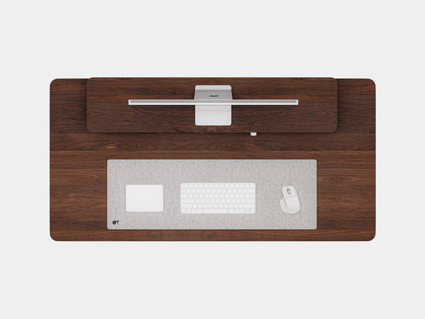 Oakywood Desk Setup Touch Bundle made of walnut with white accents – complete ergonomic workspace with drawers, cable management, and felt & cork mat | walnut, , white