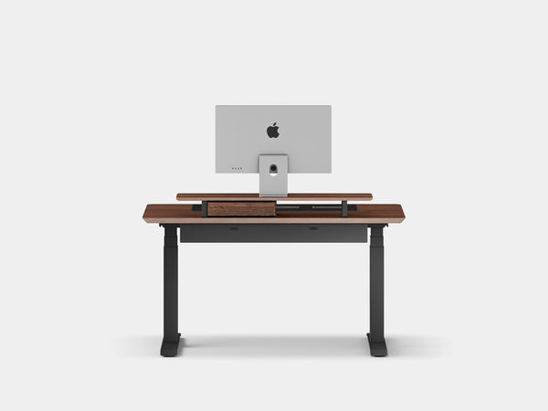 Oakywood Desk Setup Touch Bundle crafted from walnut veneer with black finish – functional ergonomic workspace with cable tray, grommet, and accessories | walnut veneer, , black