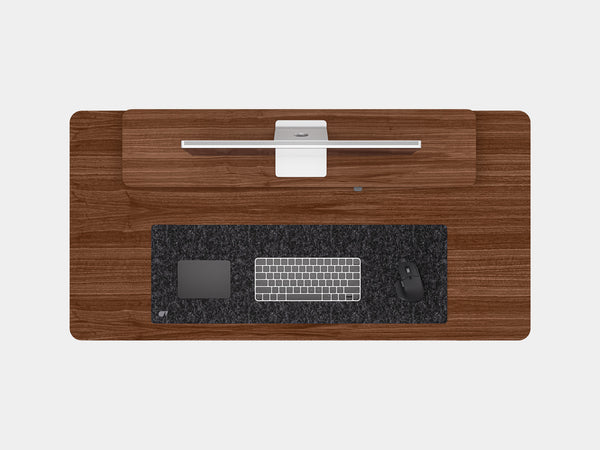 Oakywood Desk Setup Touch Bundle made of walnut veneer with black accents – stylish functional workspace with desk shelf, Standing Desk Touch, and grommet | walnut veneer, , black