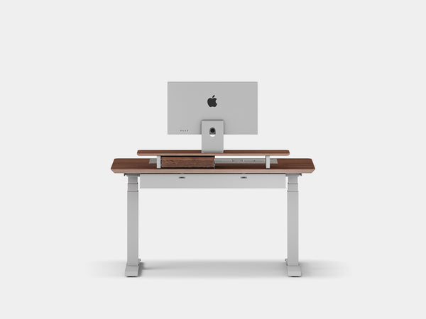 Oakywood Desk Setup Touch Bundle crafted from walnut veneer with white finish – elegant ergonomic workspace with desk shelf, drawers, and Standing Desk Touch | walnut veneer, , white