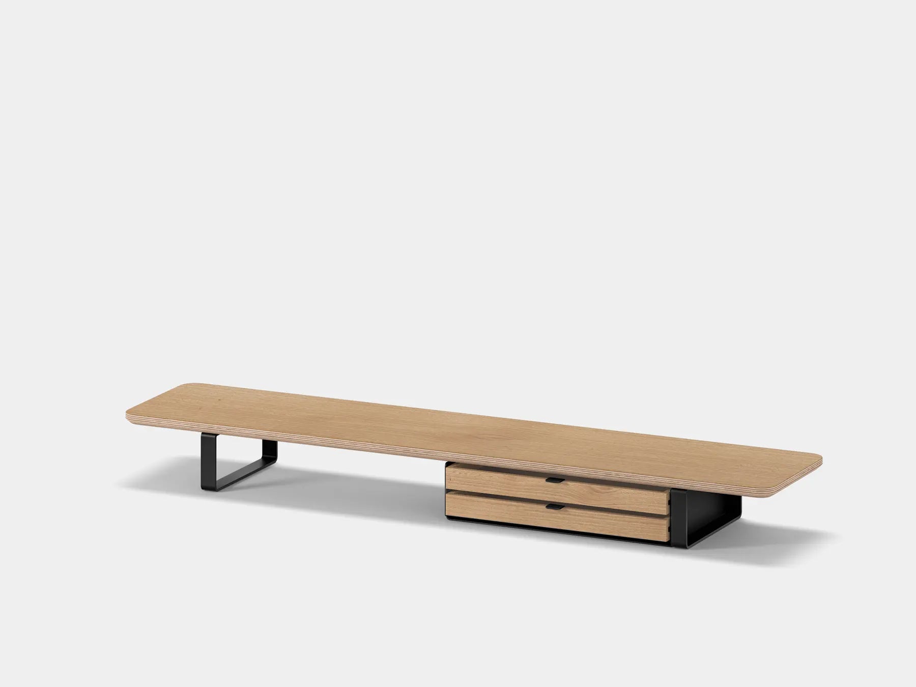 oakywood oak veneer desk shelf with black legs and dual modular drawer | oak veneer, dual drawer, black