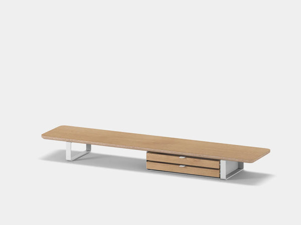 oakywood oak veneer desk shelf with white legs and dual modular drawer | oak veneer, dual drawer, white