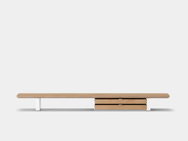 oakywood oak veneer desk shelf with white legs and dual modular drawer | oak veneer, dual drawer, white