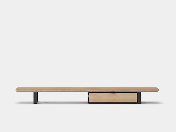oakywood oak veneer desk shelf with black legs and single modular drawer | oak veneer, single drawer, black