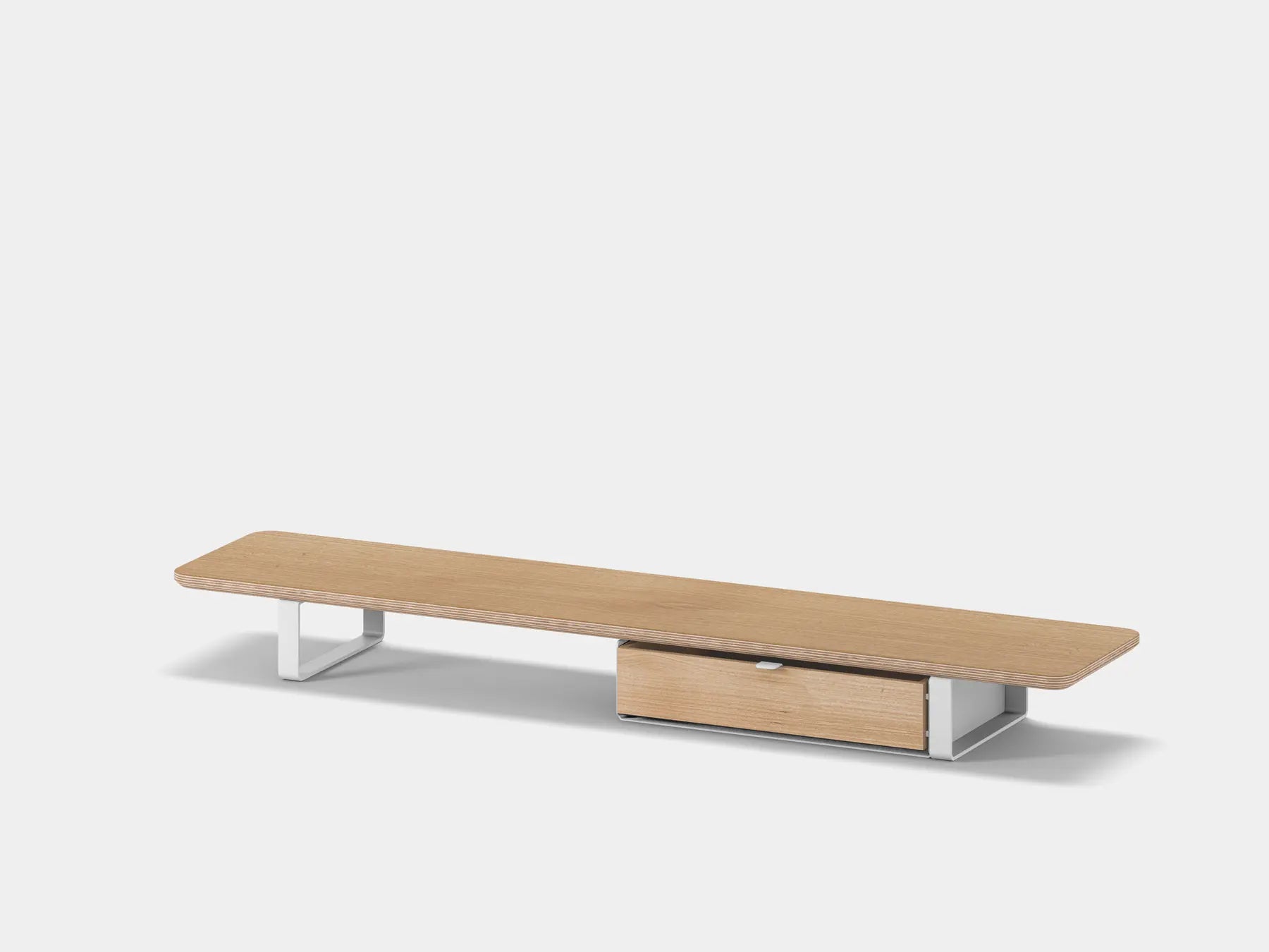 oakywood oak veneer desk shelf with white legs and single modular drawer | oak veneer, single drawer, white