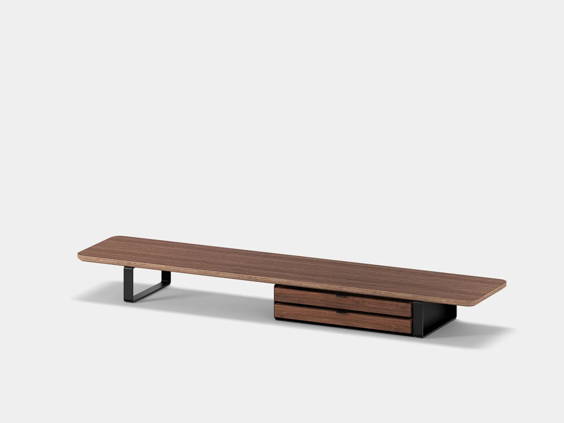 oakywood walnut veneer desk shelf with black legs and dual modular drawer | walnut veneer, dual drawer, black