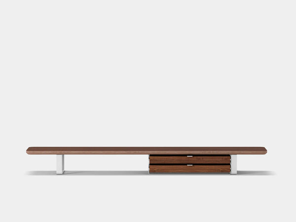oakywood walnut veneer desk shelf with white legs and dual modular drawer | walnut veneer, dual drawer, white