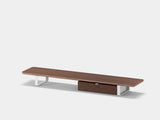 oakywood walnut veneer desk shelf with white legs and single modular drawer | walnut veneer, single drawer, white
