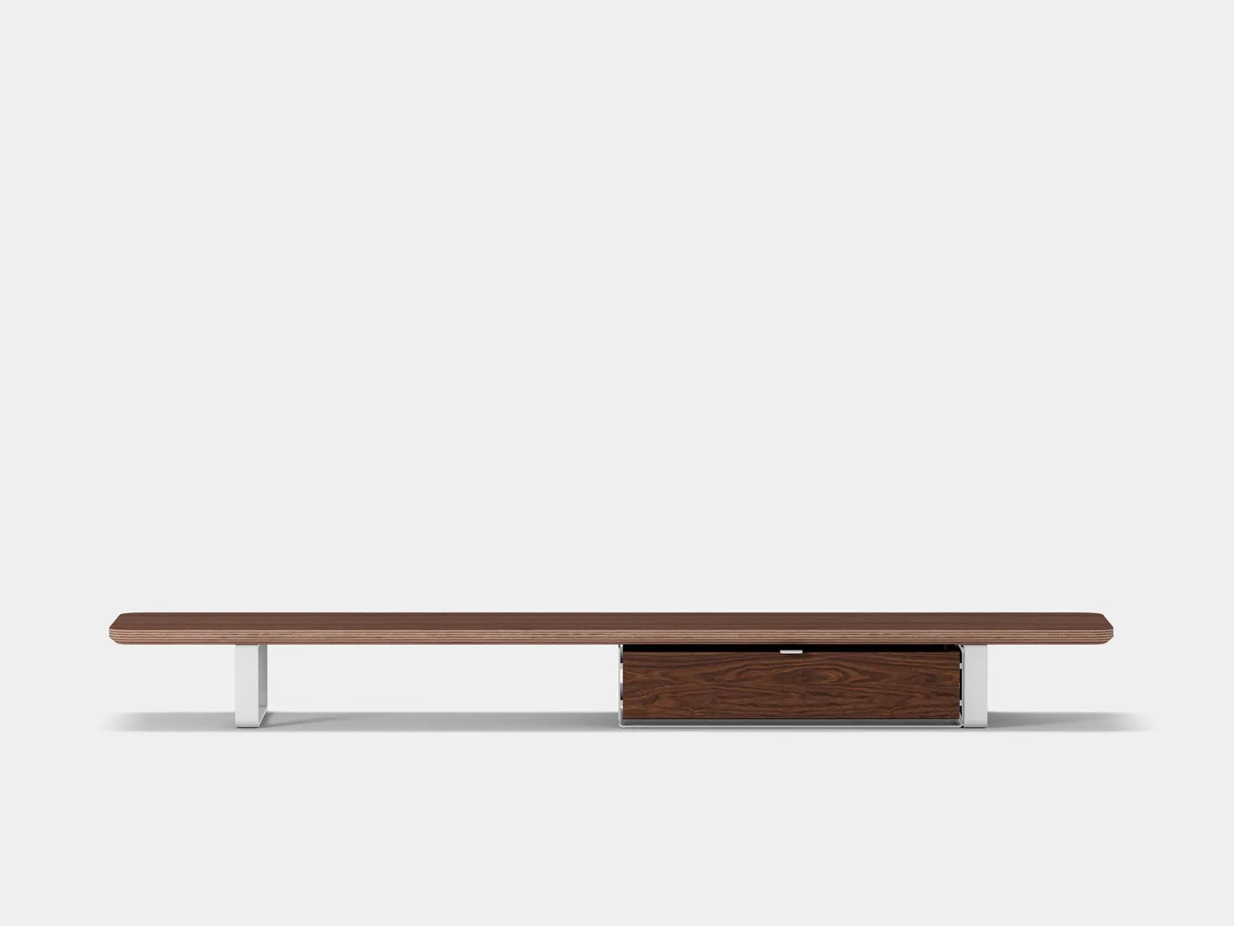 oakywood walnut veneer desk shelf with white legs and single modular drawer | walnut veneer, single drawer, white