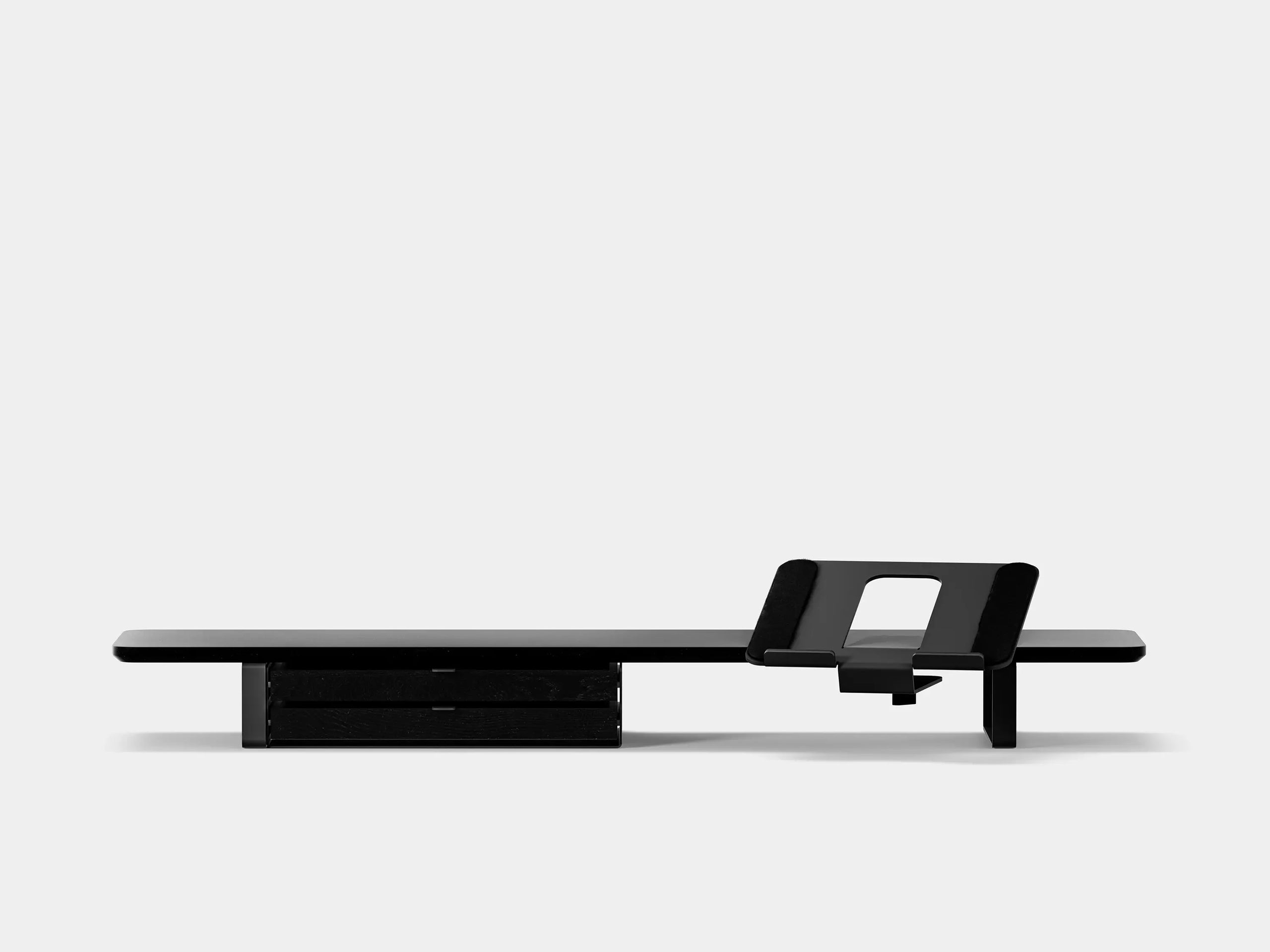 Oakywood Desk Shelf Bundle – Drawer & Laptop Stand in solid black with dual drawers and black finish – sleek minimalist monitor riser and laptop stand | black, dual drawer, black