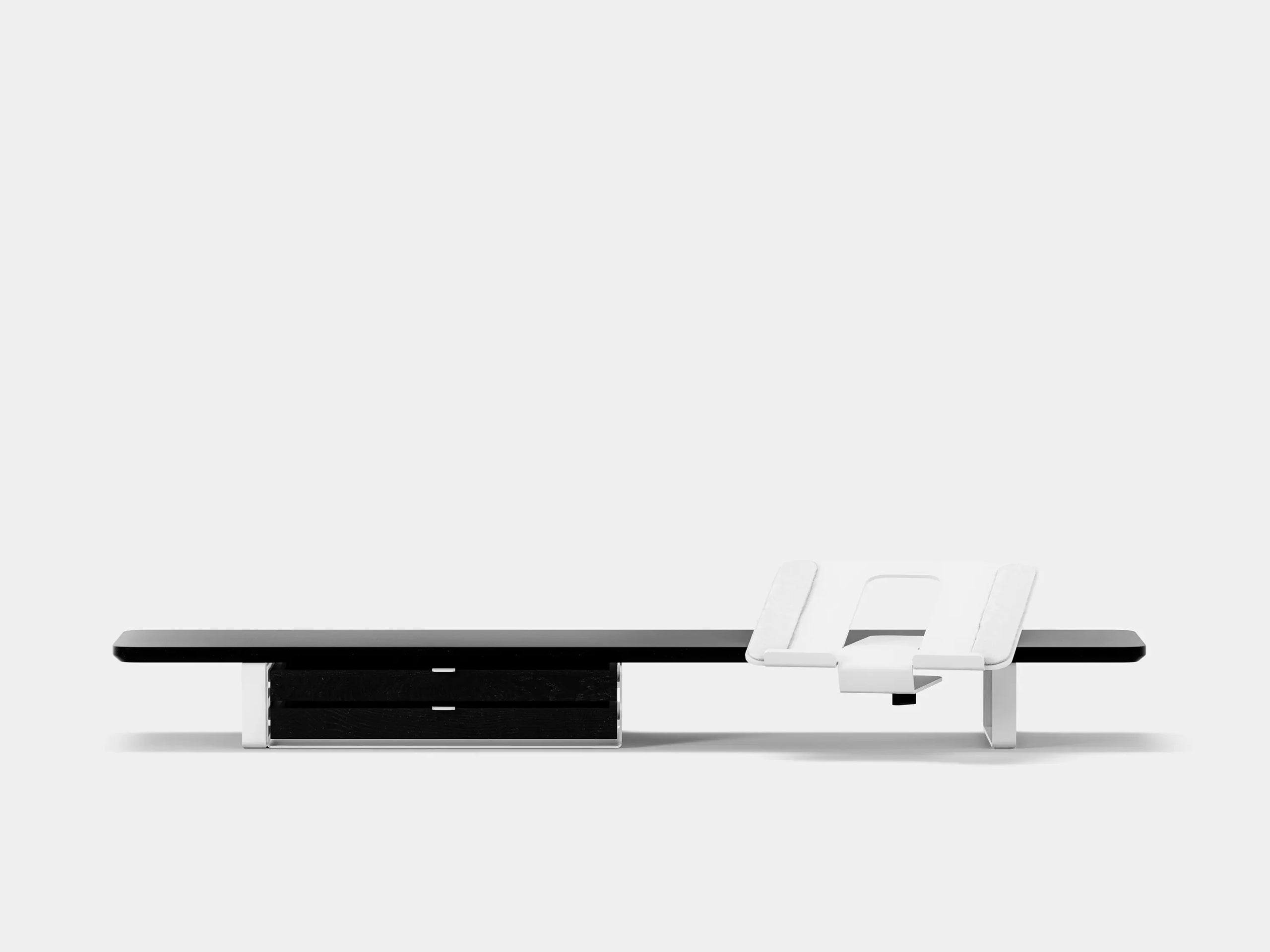 Oakywood Desk Shelf Bundle – Drawer & Laptop Stand in black with dual drawers and white accents – bold contemporary monitor riser and laptop stand | black, dual drawer, white