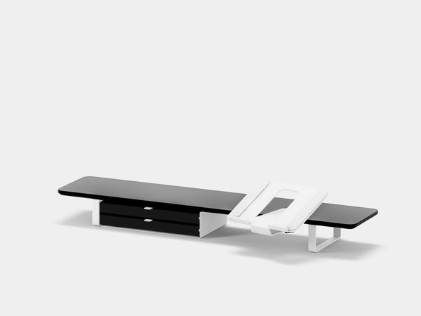 Oakywood Desk Shelf Bundle – Drawer & Laptop Stand in black with dual drawers finished in white – modern desktop organizer and monitor shelf | black, dual drawer, white