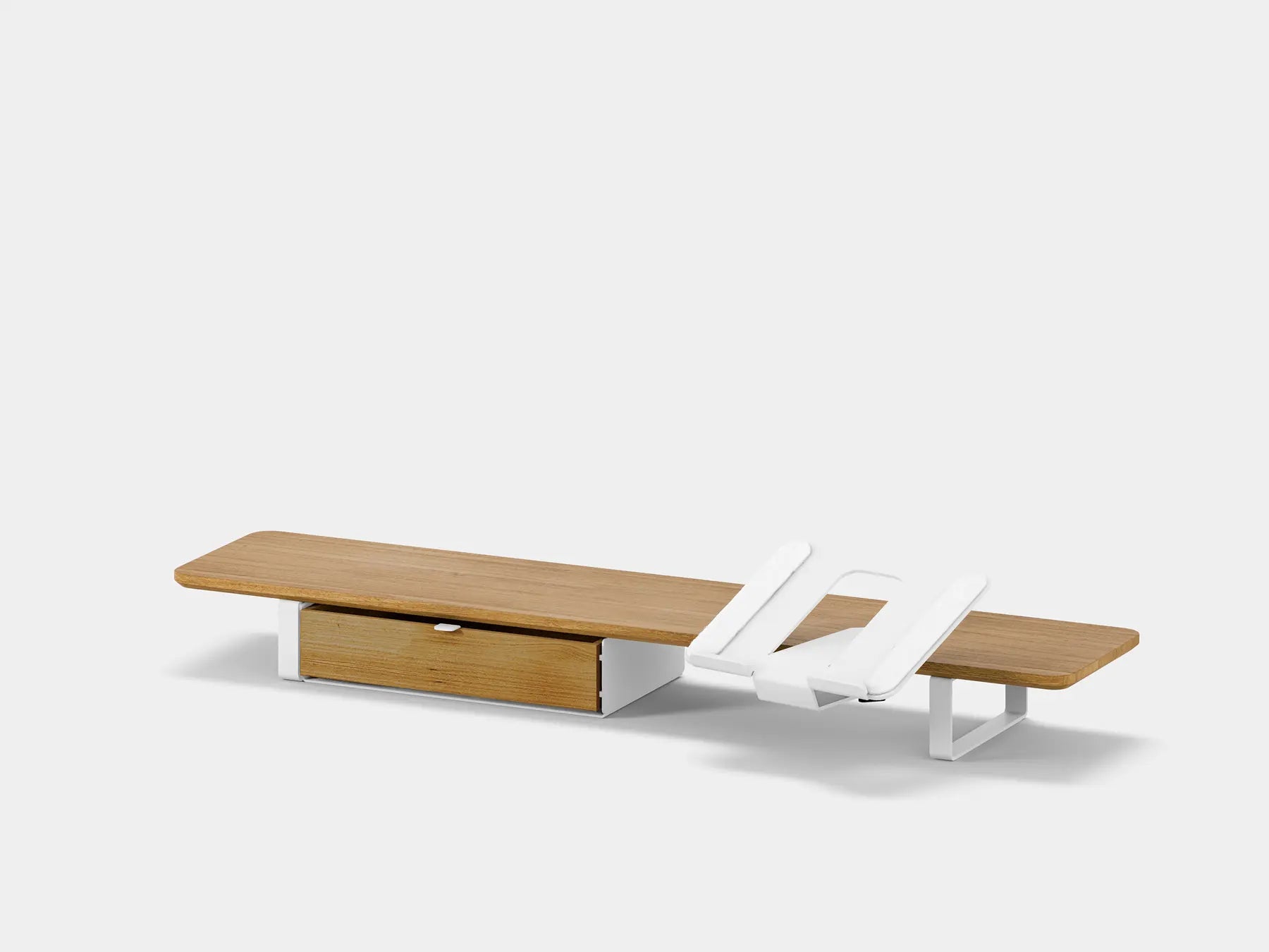 Oakywood Desk Shelf Bundle – Drawer & Laptop Stand in oak with single drawer finished in white – clean minimalist laptop and monitor organizer | oak, single drawer, white